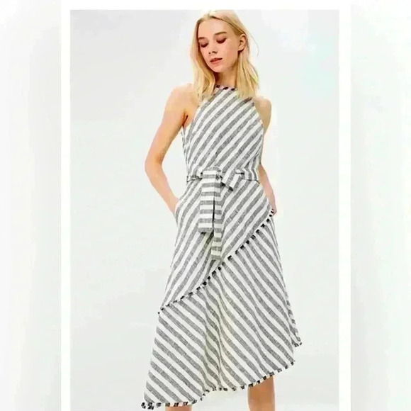 Banana Republic Dresses & Skirts - NWT Banana Republic Tweed Stripe Asymmetrical Hem Dress Tie Belt White Blue 12
